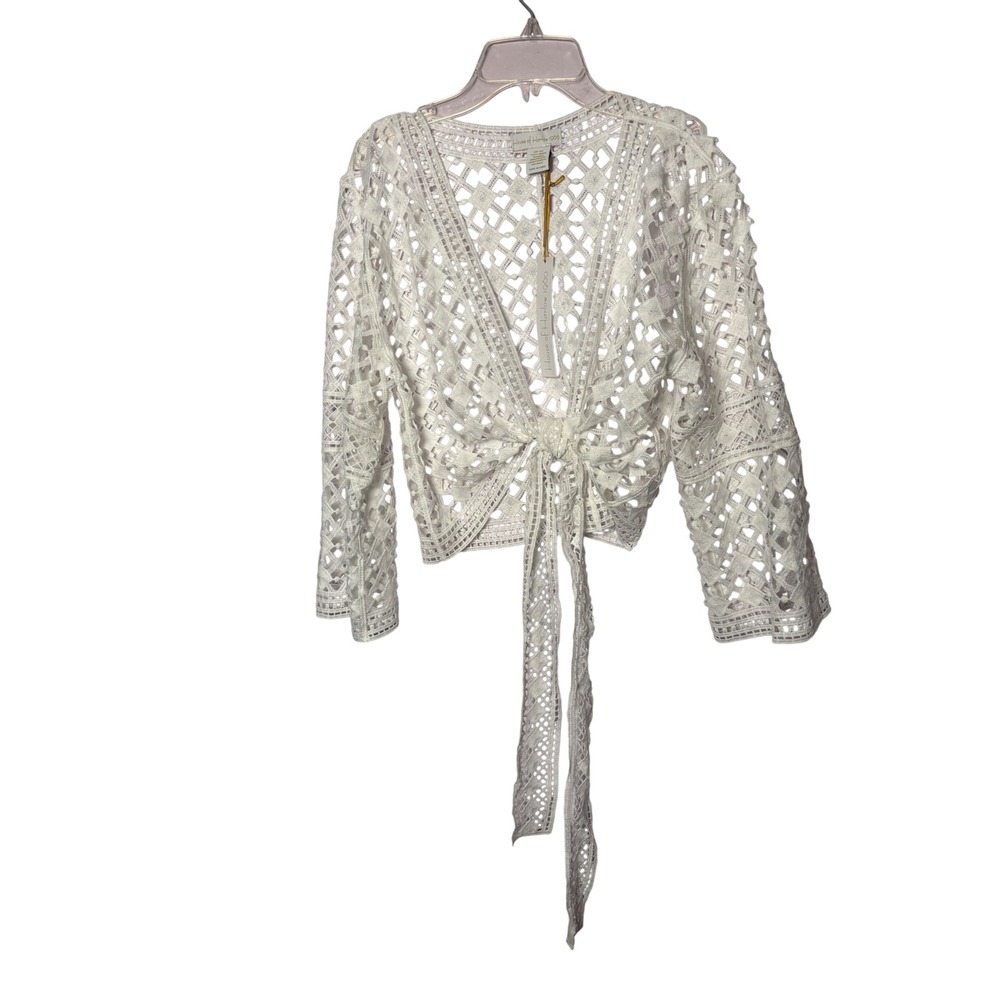 House of Harlow 1960 Womens Top OS White Crochet Lace Tie‎ Front Boho Festival